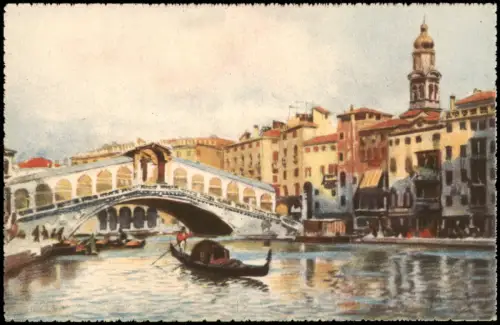 Cartolina Venedig Venezia Künstlerkarte Ponte di Rialto Brücke 1926