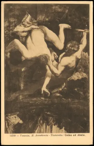 Venezia, R. Accademia - Tintoretto: Caino ed Abele. Künstlerkarte Gemälde 1917