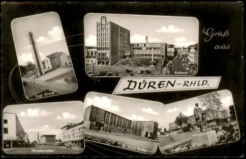 Ansichtskarte Düren MB: Ev. Kirche Rathaus Wirteltorplatz 1960