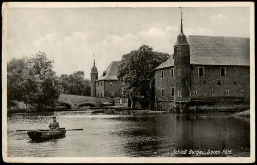 Ansichtskarte Düren Schloß Burgau Ruderer 1935