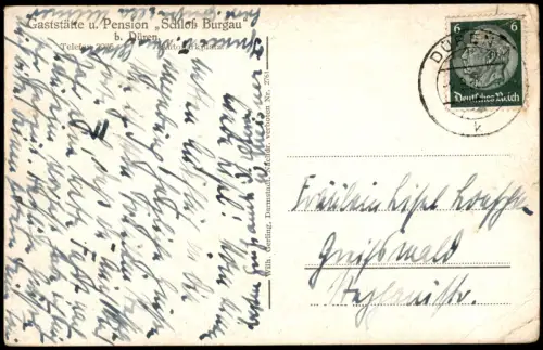 Ansichtskarte Düren Schloß Burgau Ruderer 1935