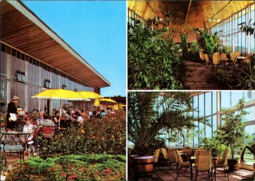 Frankfurt (Oder) HO-Gaststätte "Wintergarten" - Außen- und Innenansicht mit Gästebereich (viele Pflanzen) 1982