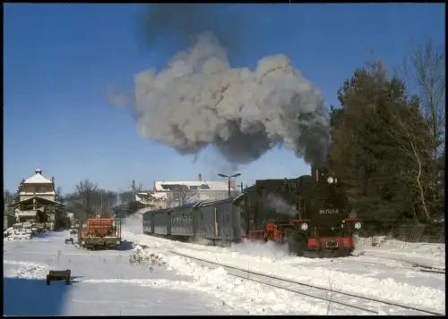 Ansichtskarte Dippoldiswalde Bahnhof Dampflokomotive im Winter 1998