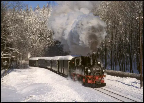 Schmalzgrube-Jöhstadt (Erzgebirge) Preßnitzbahn Dampflokomotive im Winter 1997