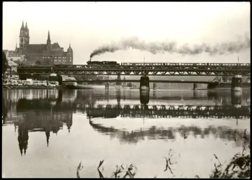 Ansichtskarte Meißen Dampflokomotive Baureihe 58.30 auf der Brücke 1980