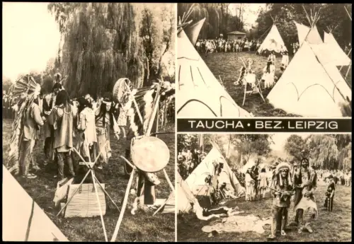 Taucha DDR Mehrbildkarte I. G. Mandanindianer Indianer Spiele 1968