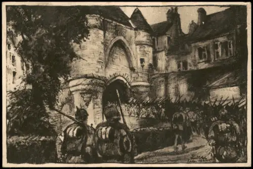 Laon Feldpostkarte Ansicht 1. Weltkrieg Einmarsch Soldaten Künstlerkarte 1915