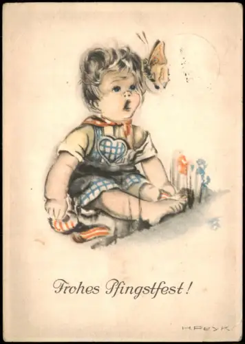 Ansichtskarte  Frohes Pfingstfest! Gruss-Karte Künstlerkarte Kind 1941