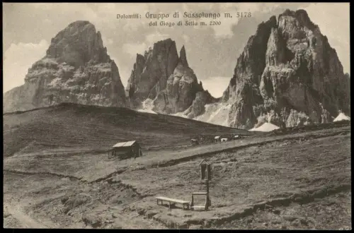 Cartolina Gruppo di Sella Dolomiti: Gruppo di Sassolungo 1914