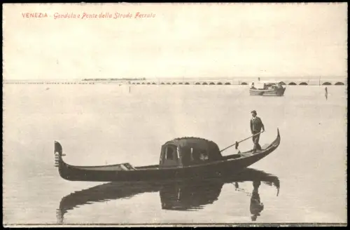 Cartolina Venedig Venezia Gondola e Ponte della Strada Ferrata 1928