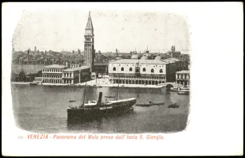 Venedig Venezia Dampf-Schiff Panorama del Molo preso dall' Isola S. Giorgio 1900