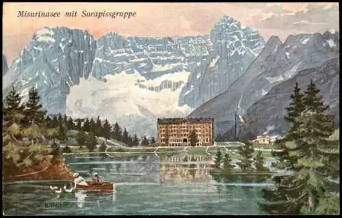 Hayden Cortina d’Ampezzo  Misurinasee mit Sorapissgruppe Lago di Misurina 1900
