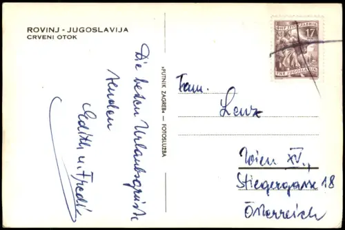 Postcard Rovinj Rovigno Ortsansicht, CRVENI OTOK ROVINJ JUGOSLAVIJA 1960