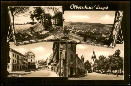 Olbernhau DDR Mehrbild-AK mit Anton-Günther-Stein, Straßen-Ansichten 1967