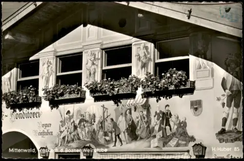 Mittenwald Bozner Weinstuben Café-Konditorei bemalte Haus-Fassade 1960