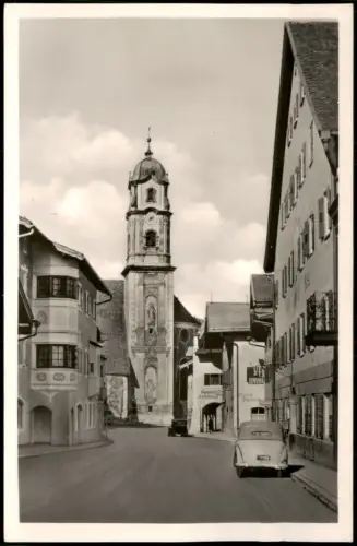 Ansichtskarte Mittenwald Obermarkt altes Auto Oldtimer 1950