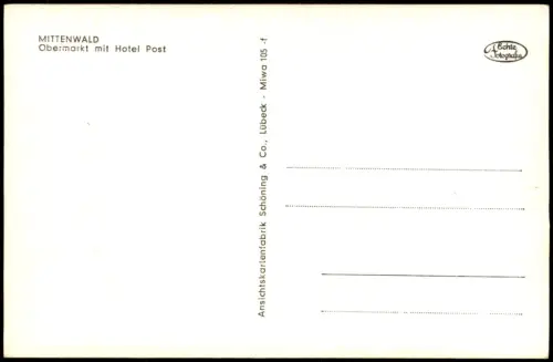 Ansichtskarte Mittenwald Obermarkt altes Auto Oldtimer 1950