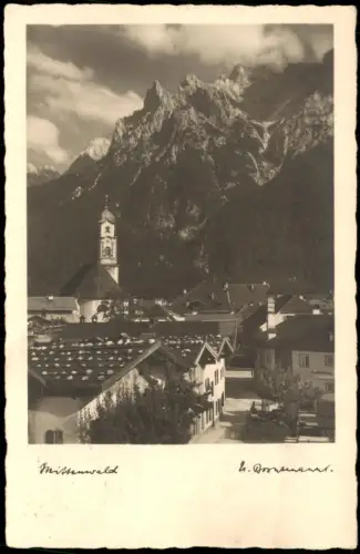 Ansichtskarte Mittenwald Ortsansicht, Berg-Panorama 1935