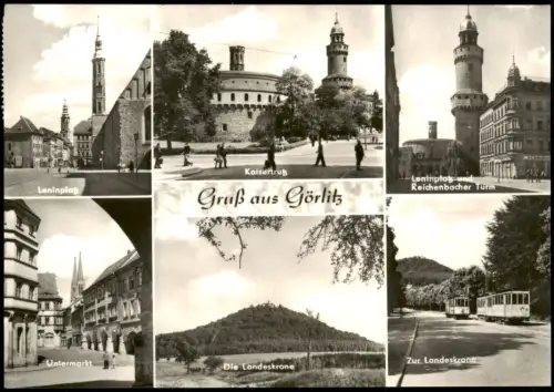 Görlitz Zgorzelec DDR Mehrbild-AK mit Untermarkt Leninplatz u. Landeskrone 1974