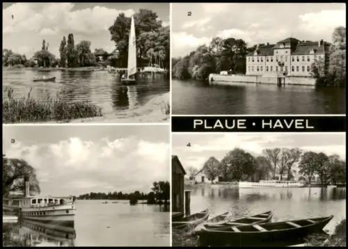 Brandenburg Havel DDR Mehrbild-AK OT Plaue Schloss, Bootshaus u. Schleuse 1974