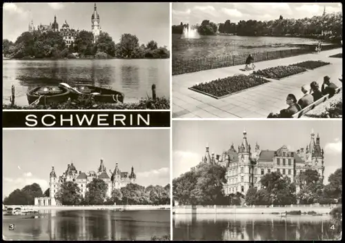 Ansichtskarte Schwerin DDR Mehrbild-AK 4 Ortsansichten u.a. Schloss 1983
