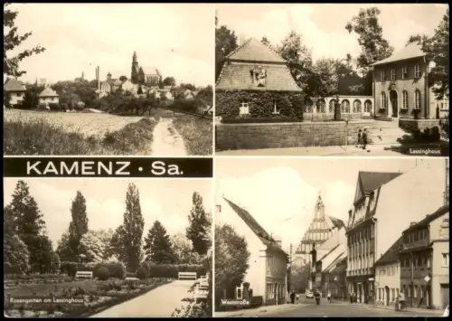 Kamenz DDR Mehrbild-AK mit Weststraße Lessinghaus Rosengarten am Lessing 1968