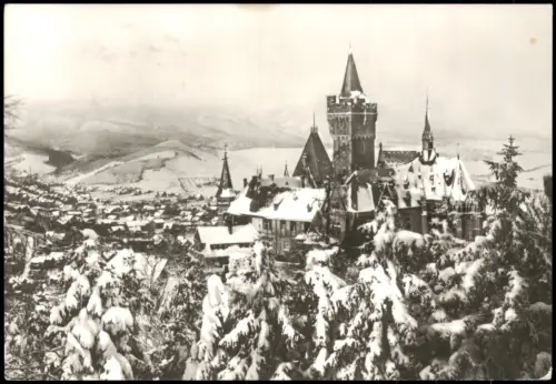 Ansichtskarte Wernigerode Schloss Feudalmuseum verschneit zur DDR-Zeit 1984