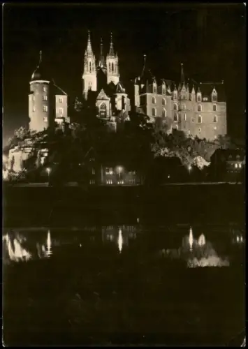 Meißen Panorama-Ansicht Dom Albrechtsburg bei Nacht DDR AK 1964