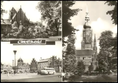 Greifswald DDR Mehrbildkarte u.a. Platz der Freundschaft u. Rubenow-Denkmal 1976