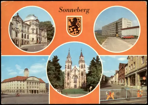 Sonneberg DDR Mehrbild-AK u.a. Kirche, Rathaus, Fußgängerzone uvm. 1980