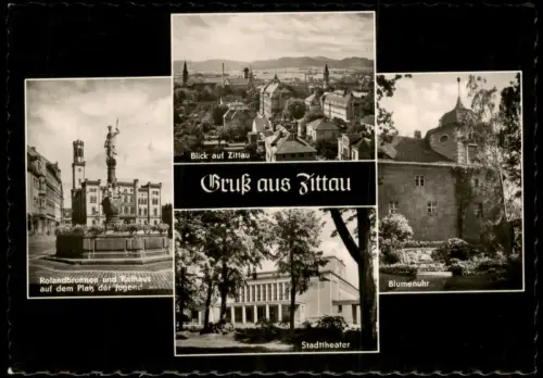 Ansichtskarte Zittau Rolandbrunnen und Rathausauf dem Platz der Jugend 1962