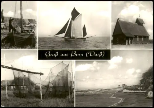Born (Darß) DDR Mehrbild-AK mit Ostsee und Fischer-Motiven 1973