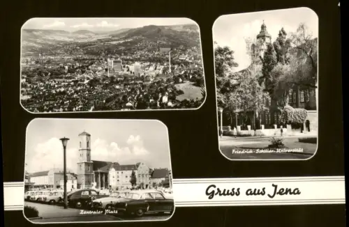 Jena DDR Mehrbild-AK mit Zentraler Platz u. Friedrich-Schiller-Universität 1964