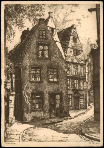 Bremen Alt Bremen Schumacher Künstlerkarte (Eduscho Werbung) 1950