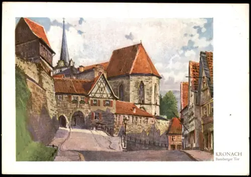 Kronach Künstlerkarte (Aquarell Gust. Lüttgens) Bamberger Tor 1937
