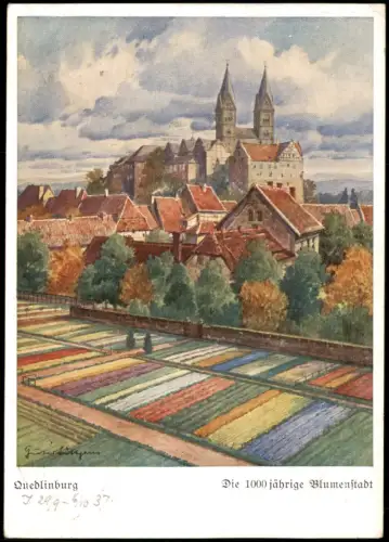 Quedlinburg Stadtteilansicht Künstlerkarte nach Aquarell Gustav Lüttgens 1937