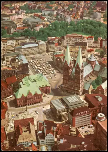 Bremen Marktplatz und Domshof vom Flugzeug aus, Luftaufnahme 1960