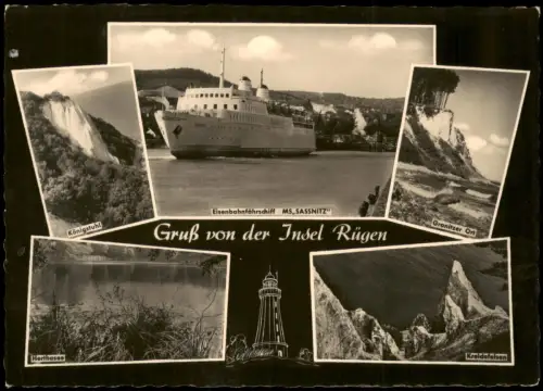 Rügen DDR Mehrbild-AK Insel Rügen u.a. mit Eisenbahnfährschiff MS SASSNITZ 1961