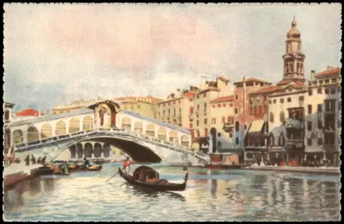 Cartolina Venedig Venezia Künstlerkarte Ponte di Rialto Brücke 1926