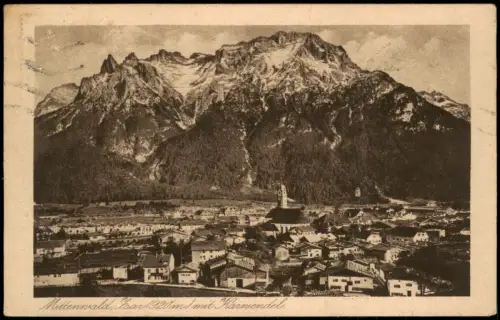 Mittenwald Panorama-Ansicht, Ortsansicht Karwendel Berg-Panorama 1922