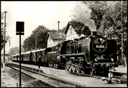 Ansichtskarte Lommatzsch Dampflokomotive Baureihe 50 - Bahnhof 1985