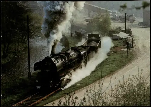 Ansichtskarte  Dampflokomotive Betriebsgelände Wagons mit Schotter 1989