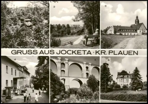 Ansichtskarte Jocketa-Pöhl Anlagen am Bahnhof Kirche uvm 1976