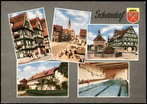 Ansichtskarte Schorndorf Fachwerkhäuser Schwimbad Mehrbild 1987