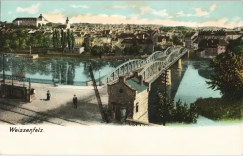 Litho AK Weißenfels Panorama-Ansicht Stadtteilansicht Partie a.d. Brücke 1900