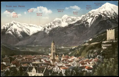Cartolina Meran Merano Panorama-Ansicht Gruss aus Meran 1910