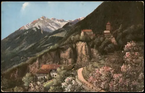 Cartolina Meran Merano Fernansicht Blick zum Schloss Tirol 1912