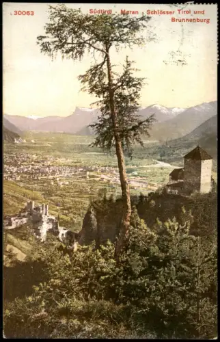 Meran Merano Panorama-Ansicht Südtirol Schlösser Tirol und Brunnenburg 1911