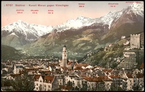 Meran Merano Panorama-Ansicht mit Namen der umliegenden Berge 1910