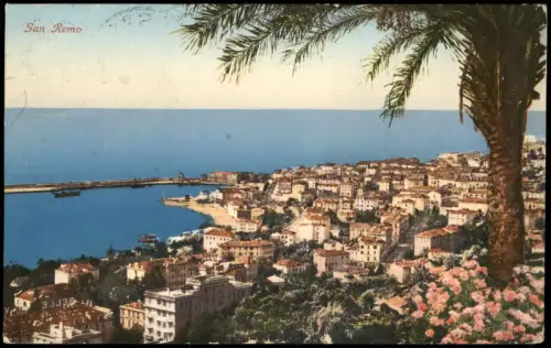 Cartolina San Remo Sanremo Panorama-Ansicht 1910   mit Stempel "West-End-Hotel"